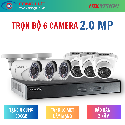 Trọn bộ 6 Camera Hikvision 2.0MP